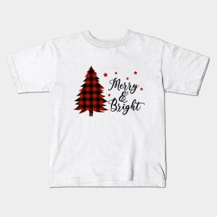 Merry And Bright. Plaid design Kids T-Shirt